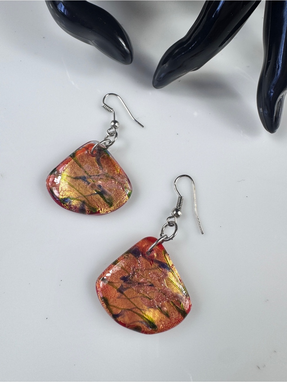 Picasso Handmade Mixed-Color Stone Dangle Earrings - Orange Accent
